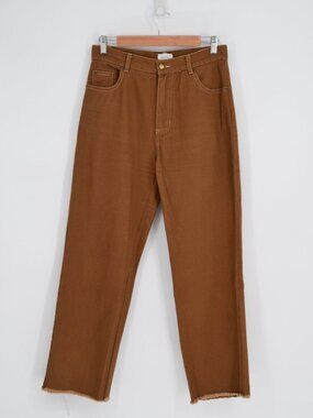 Girl and the Sun High Rise Straight Denim Pants Frayed Raw Hem Brown Womens S